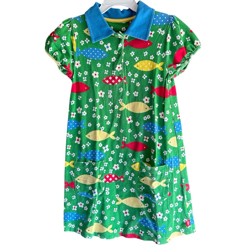 Little bird by Jools Oliver size 6-7 green fish print dress